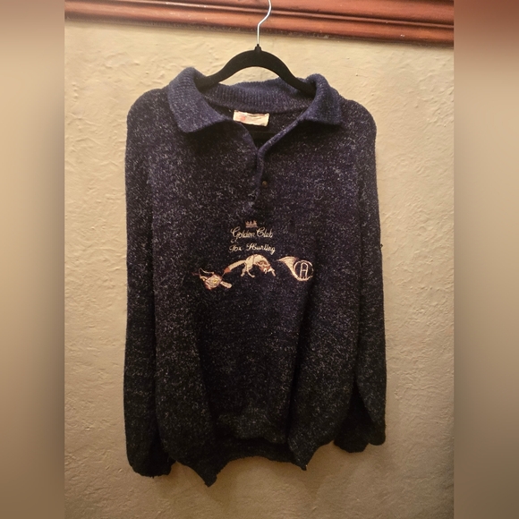 Vintage 90s Oversized Fox Hunting Graphic Knit Sweater - Picture 7 of 9